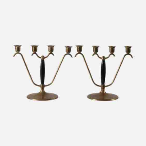 Pair Of 1930 S Oh Lagerstedt Brass and Wood Candelabras