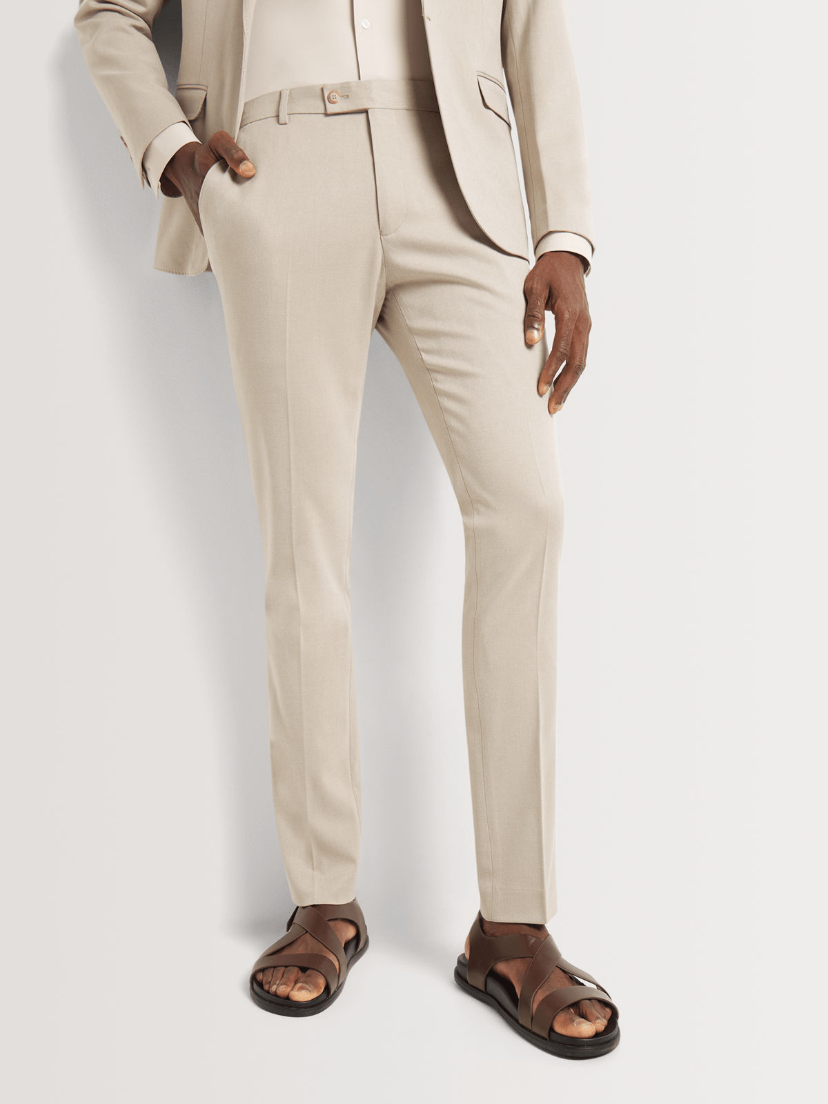 Mens Skinny Twill Weave Stone Suit Trouser