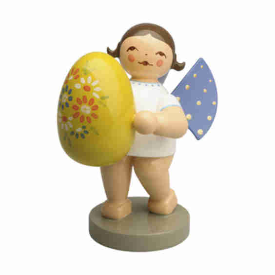 Standing Angel With Floral Painted Easter Egg