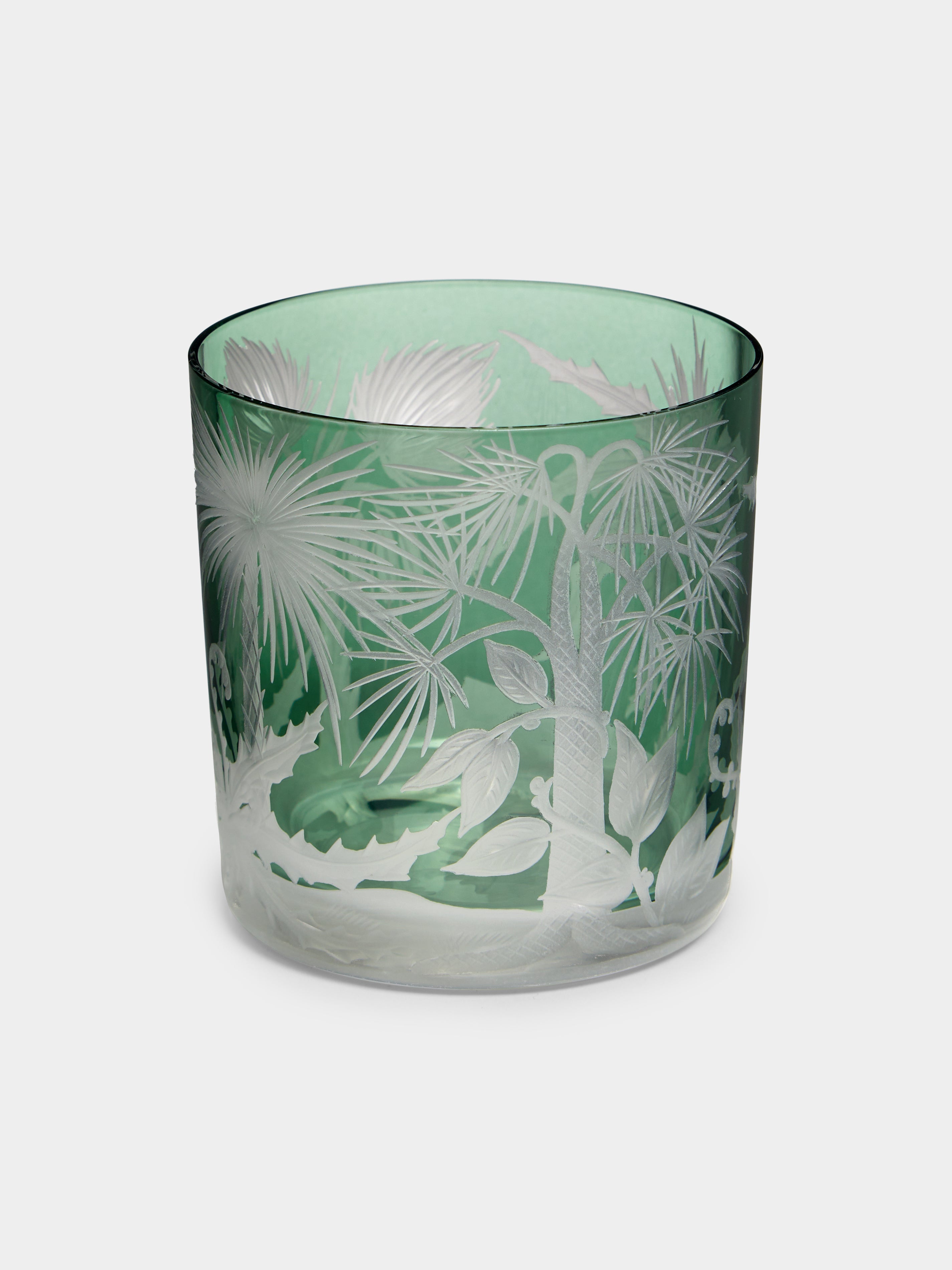 Primeval Palms Hand-Engraved Crystal Tumblers – 9oz/260ml (Set of 4)