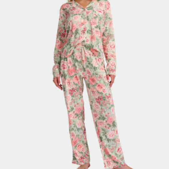 Dreams Long Sleeve Notch Pajama Set with Picot Trim (Vintage)