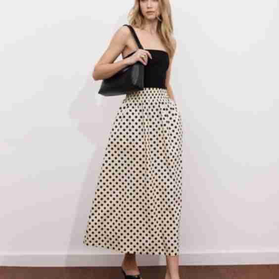 Polka Dot Midi Skirt With Slit