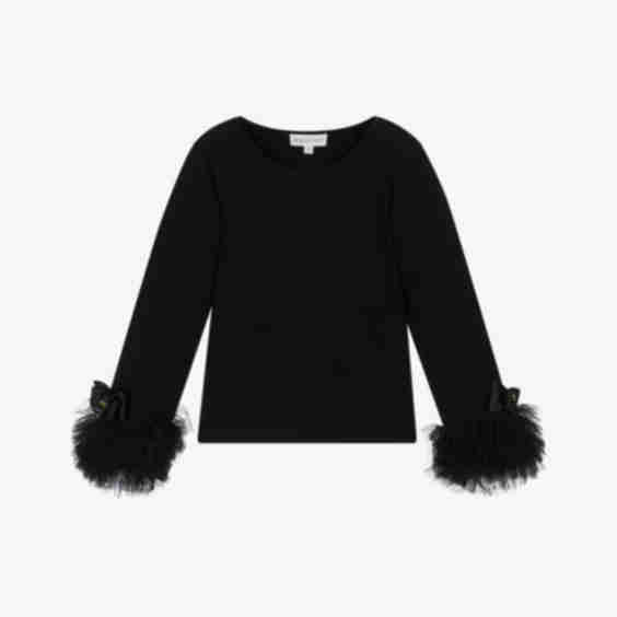 Girls Cotton Jersey Top With Tulle Cuffs
