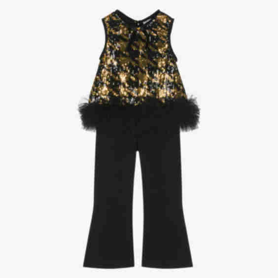 Girls Sequinned Houndstooth Top & Trouser Set