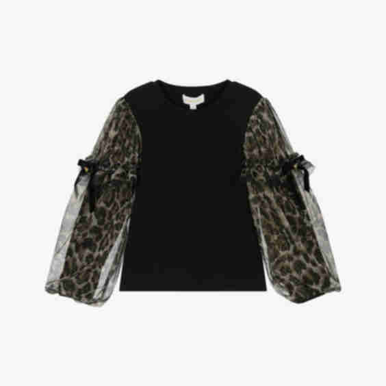 Girls Jersey & Leopard Tulle Top