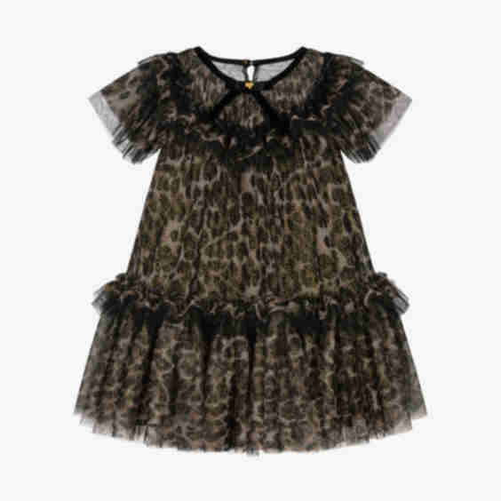 Girls Leopard Print & Gold Glitter Tulle Dress