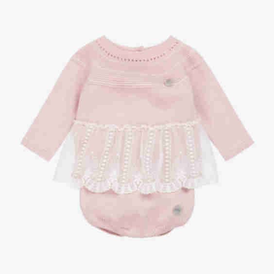 Girls Lace Trimmed Knitted Shorts Set