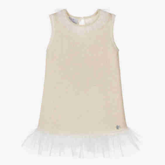 Girls Lurex Knitted Dress with Tulle Trims