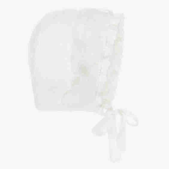Knitted Baby Bonnet with Lacy Tulle Trim