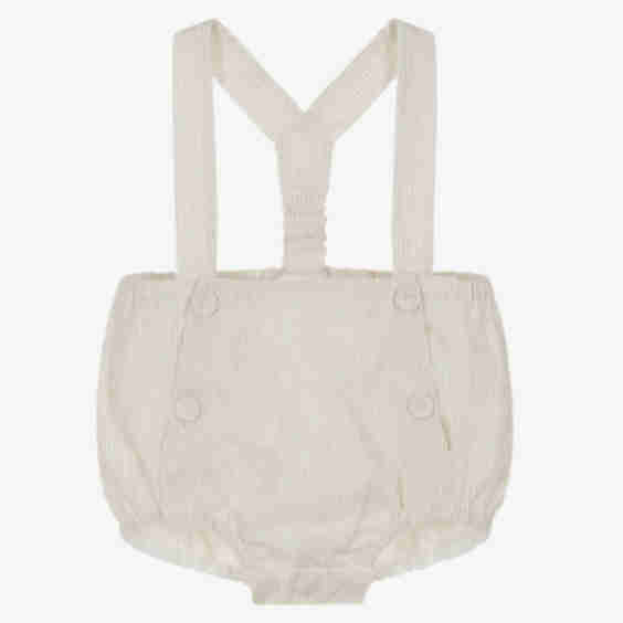 Baby Boys Beige Cotton Linen Shorts With Shoulder Straps