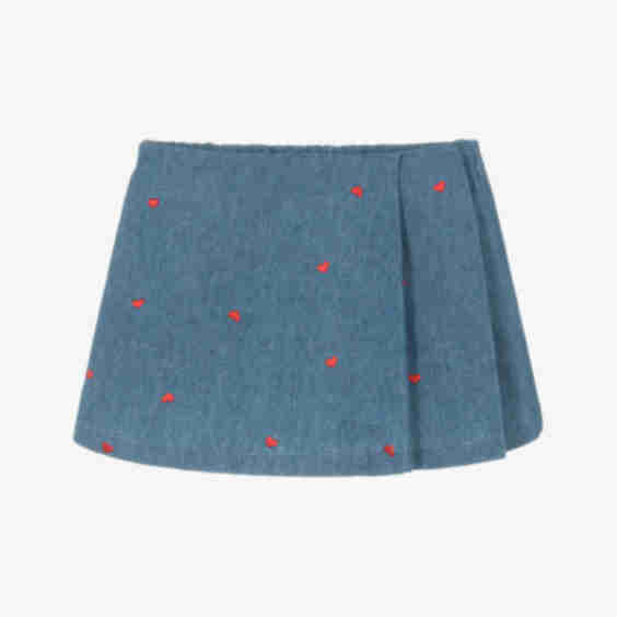 Girls Chambray Skirt with Embroidered Hearts