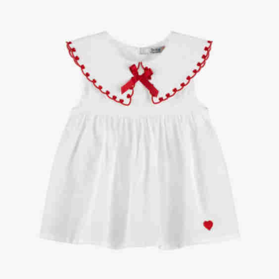 Girls Cotton Blouse with Red Heart Embroidery