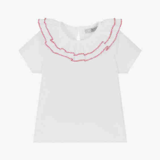 Cotton T-Shirt with Ruffle Collar