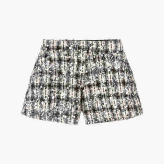 Girls Black White Sequinned Tweed Shorts