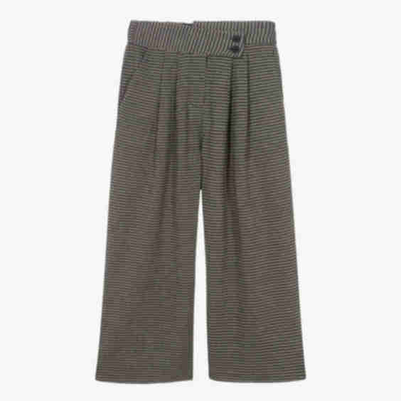Girls Black Beige Houndstooth Print Wide Leg Trousers