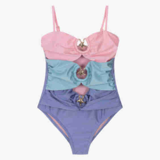 Girls Pink Blue Purple Swimsuit With Gold Starfish