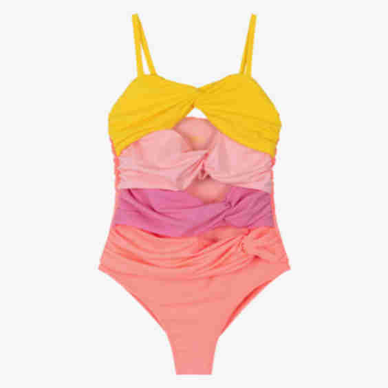 Girls Pink Yellow Twisty Swimsuit