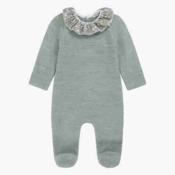Girls Knitted Babygrow With Floral Ruffle Collar