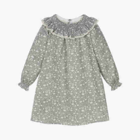 Girls Sage Green Floral Cotton Dress