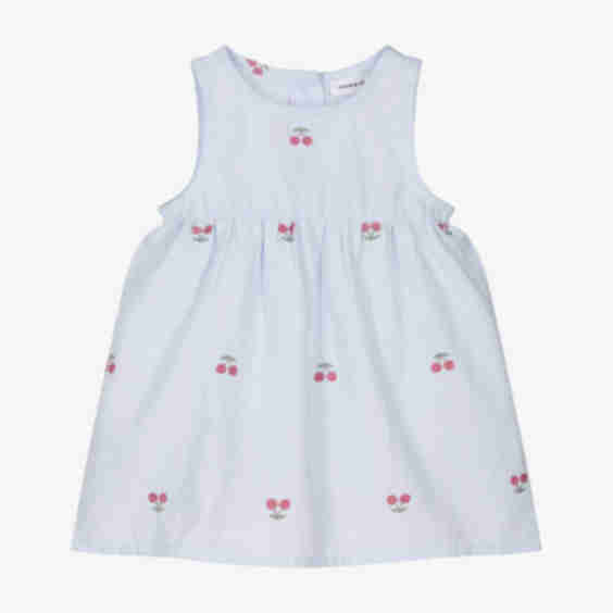 Girls Embroidered Cherry Organic Cotton Dress