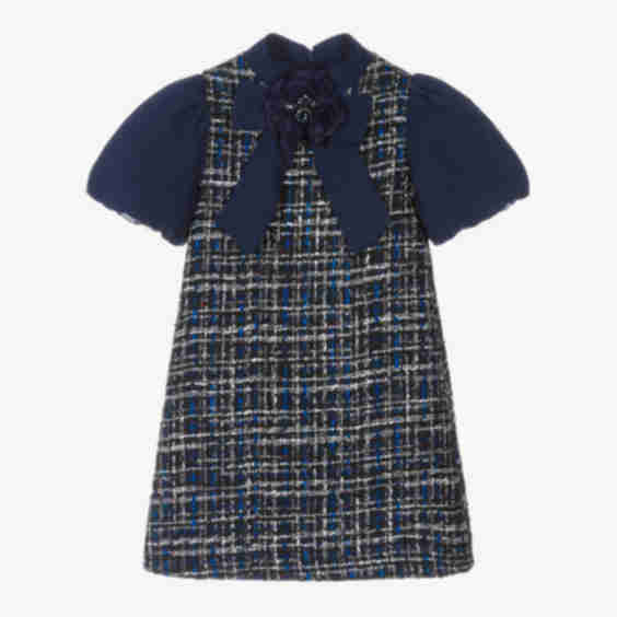 Girls Tweed Dress With Crepe Bow