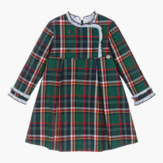 Girls Green Tartan Ruffle Dress