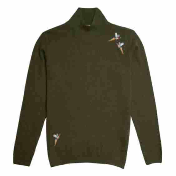 Pheasant Motif Rollneck Sweater