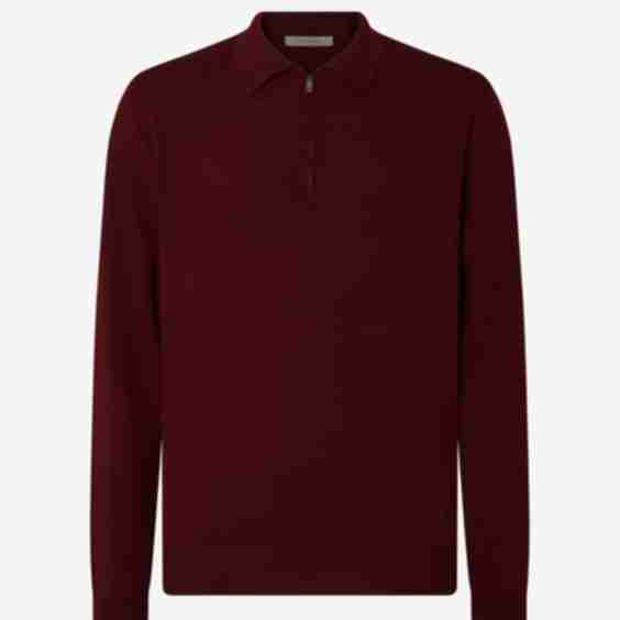 Zip-Up Extra Fine Wool Long-Sleeved Polo Shirt