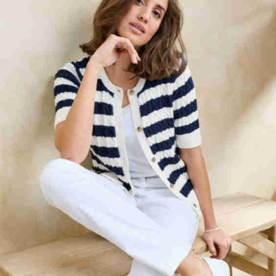Short Sleeve Stripe Cable Cardigan