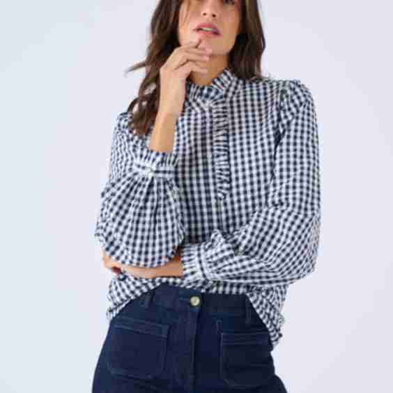 Gingham Seersucker Cotton Blouse