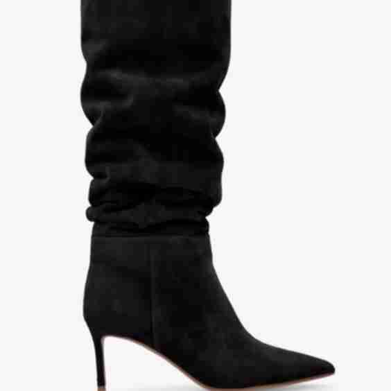 Suched Suede Heeled Knee Boots