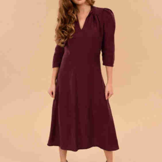 Military Midi Dress 1940s Inspired Rayon A Line 