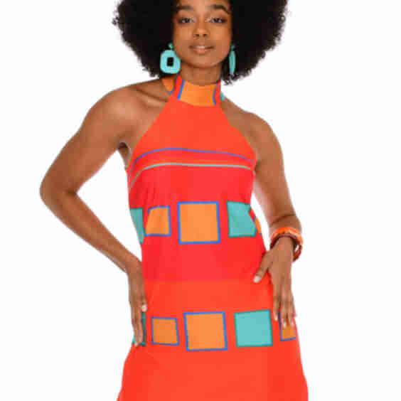 Naomi 60s Retro Geometric Sleeveless Shift Dress 