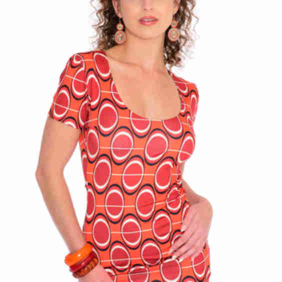 Belinda 80s Mod Retro Print Scoop Neck Mini Dress