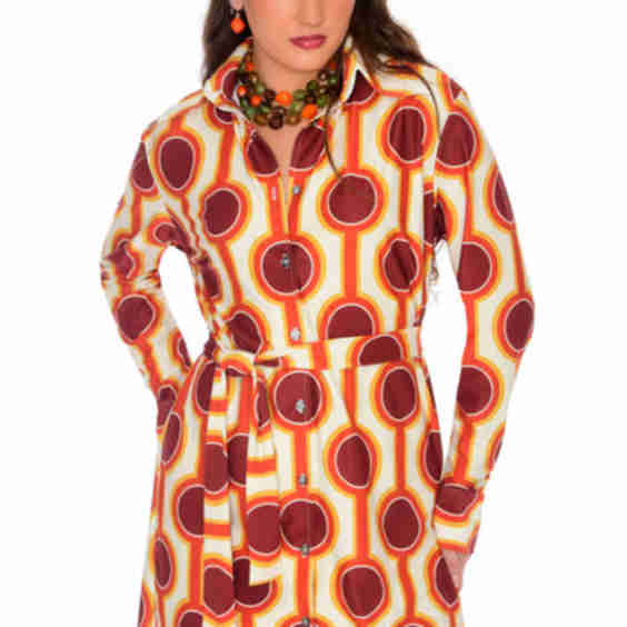 70s Geo Print Shirt Dress Long Sleeve