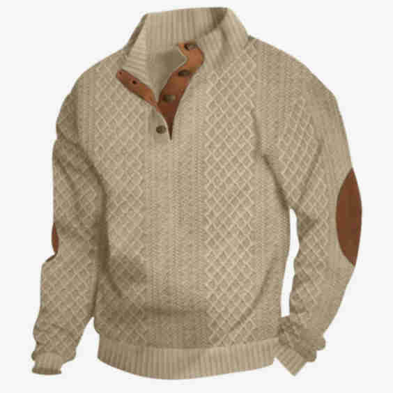 Cable Knit Quarter Button Pullover Sweatshirt