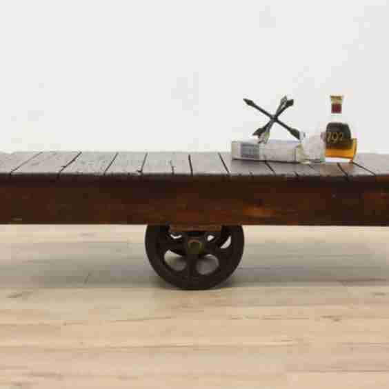 Railroad Cart Salvage Antique Industrial Oak Coffee Table #48285