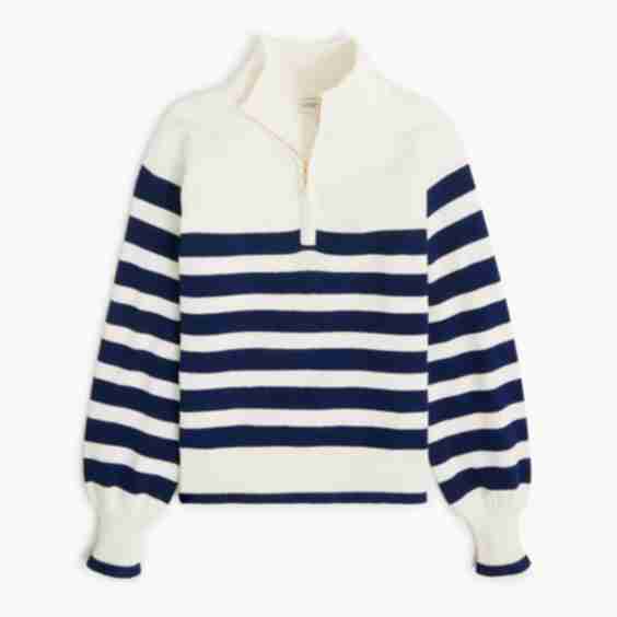 Striped Half-zip Sweater With Pearl Zipper