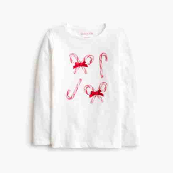 Long Sleeve Ribbon Candy Cane Graphic Tee