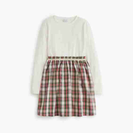 Girls' Tartan Mixed-Media Dress