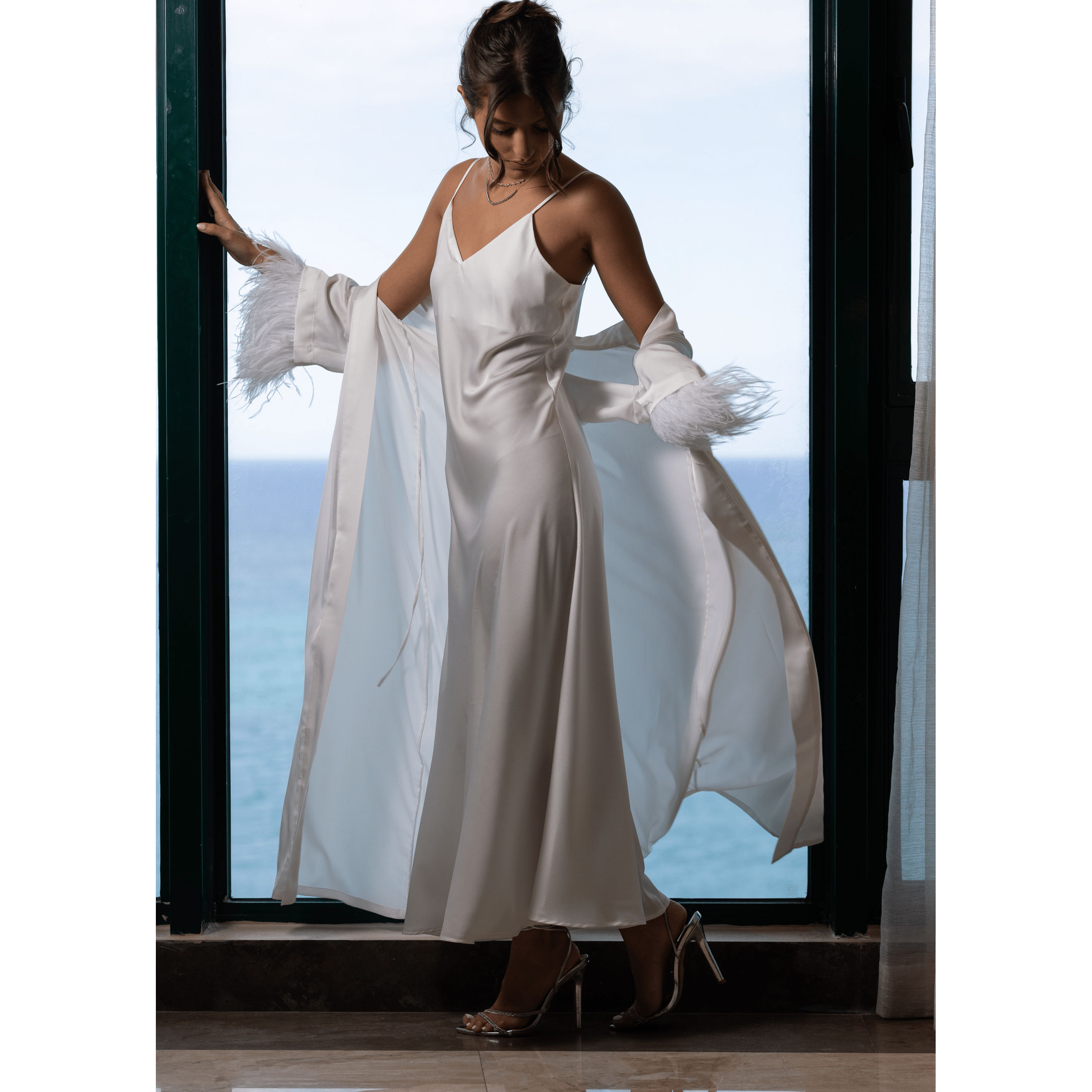 Long Kimono with Feathers & Slip-on Dress