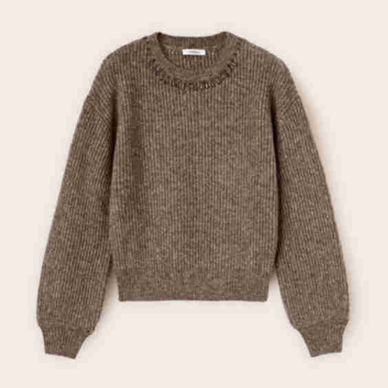 Wool Blend Ribbed Sweater with Stones