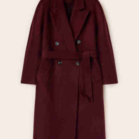 Belted Double-Breasted Coat in Wool Blend Drap
