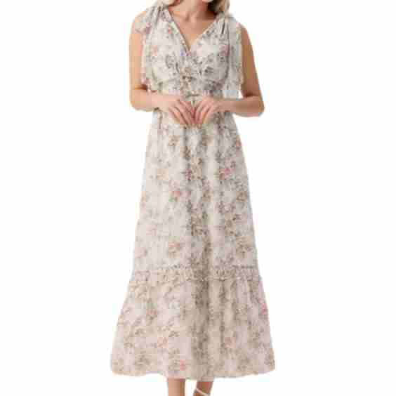 Flutter Sleeves Soft Floral Maxi Dress