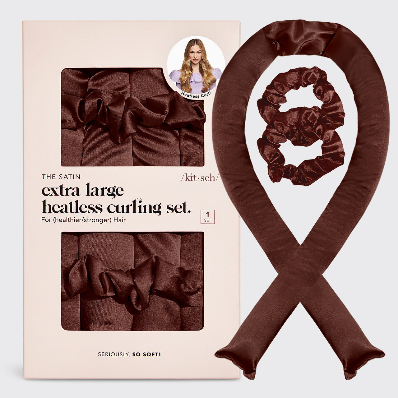 Chocolate Xl Satin Heatless Curling Set
