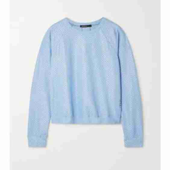 Sofia Shiny Netz Mesh-Trimmed Coated Stretch-Jersey Top