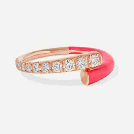 Lola 18-Karat Rose Gold, Diamond And Enamel Ring