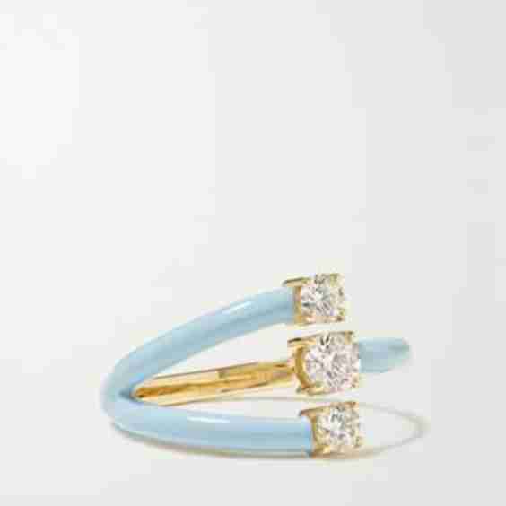 Aria Moon 18-Karat Gold, Enamel And Diamond Ring