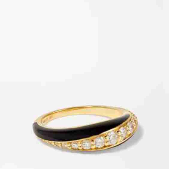 Remi Small 18-Karat Gold, Diamond And Enamel Ring