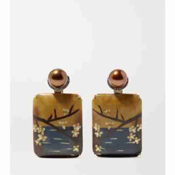 Marquetry 18-Karat Gold, Wood, Pearl And Diamond Earrings